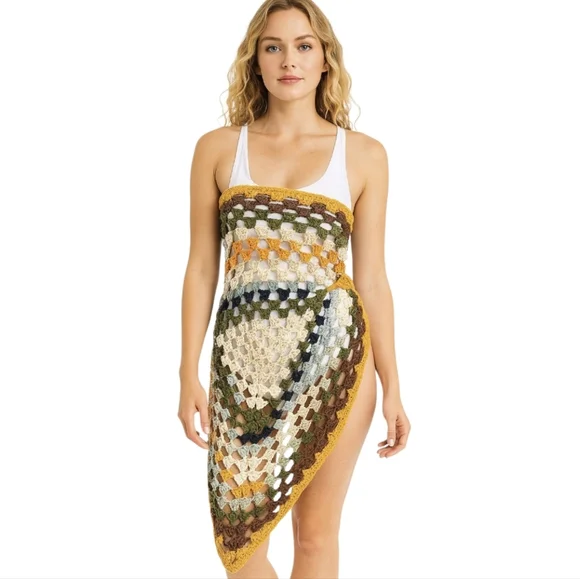 12-in-1 Granny Square Unique Shawl Cape Multicolor Crochet Wrap Fall Layering - Picture 3 of 17